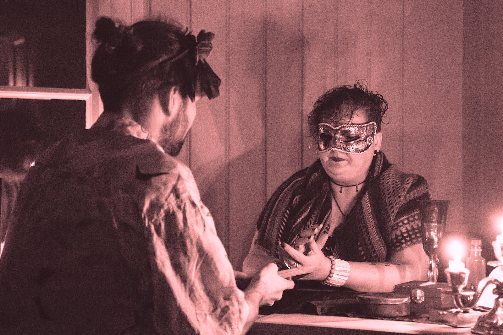 A tarot reading with resident witch Snæugla, Masquerade, November 2017. Photo by Kaspars Bekeris
